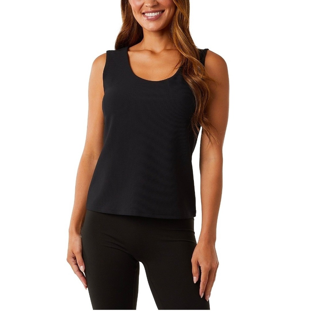 32 Degrees Cool Womens Ribbed Tank Top Built-In Shelf Bra Black XS RN165550 NWT